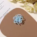 Detailed close-up of light blue handmade beaded flower DIY accessory for jewelry making. - No.30 Light Blue 3D Style (A74-5-25-37) / 1 Piece / Sea Salt Blue