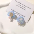 Blue crystal beaded flower earrings detail, handmade floral design, elegant sparkling accessories. - No.57 Crystal Cluster Style (A73-1-54) / 1 Piece / Sea Salt Blue