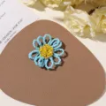 Handmade beaded flower brooch accessory, blue petals and yellow center, DIY vacation style. - No.45 Yellow Stamen Flower Style (A04-1-1-4) / 1 Piece / Sea Salt Blue