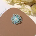 Handmade blue beaded flower DIY accessory, delicate seed bead floral charm for brooch and earrings. - No.51 Pearl Center Style (A90-3-47-53) / 1 Piece / Sea Salt Blue