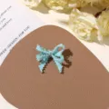 Handmade beaded blue bow brooch accessory, perfect for summer vacation and DIY fashion decor. - No.34 Beaded Bow (A89-3-33-35) / 1 Piece / Sea Salt Blue