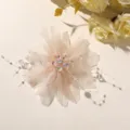 Sweet mesh crystal beaded flower hair clip DIY accessory for elegant gentle style clothing corsage. - 1 Piece / Coffee