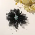 Black mesh flower hair clip and corsage with crystal beaded center for sweet fairy style. - 1 Piece/Pack / Black