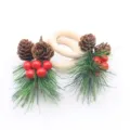 Christmas wooden napkin rings decorated with pine cones and red berries for table decor - Red Berry Pine Needle
