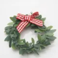 Rond de serviette en feuille de Noel avec noeud carreaux rouge blanc pour table - Boucle de Serviette Couronne Nœud Rayé