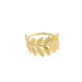 Gold metal leaf napkin ring detail close up view for dining table decor holder accessory - Gold
