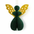 Groene honingraat papier engel hangende decoratie met gouden glinsterende vleugels kerst - Donkergroen
