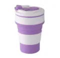 Collapsible silicone travel coffee cup portable folding cup with lid and spoon purple white - Violet