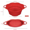 Red foldable silicone colander kitchen draining basket with handles and size specs display - L / Red