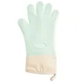 Guante de horno de silicona verde resistente al calor con puño de tela para cocina y hornear - Verde Menta y Beige Modelo B