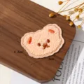 Close-up of cute fluffy bear embroidery patch detail, perfect for clothing DIY and bag decoration. - Flesh Pink Bear Without Glue
