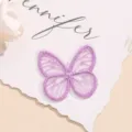 Organza butterfly patch detail shot, purple embroidered fabric applique for hair accessories. - Butterfly / Purple