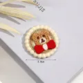 Cute brown bear embroidery patch with red bow for DIY clothing accessories decoration. - Diameter 3.8cm
