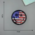 Detailed view of the American flag smiley face sequin patch, perfect for DIY clothing repair. - Round Flag