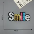 Toppa ricamata con lettere smile di paillettes colorate accessorio abbigliamento DIY 11cm - Modello 5