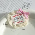 Cute lace fabric patch with pink bow and cute puppy embroidery for DIY clothing decoration. - Cute Puppy Embroidery Style