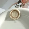 Round embroidered patch 4cm beige brown DIY clothing journal decorative lace fabric applique - 4cm