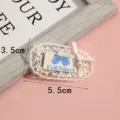 Cute lace patch DIY clothing accessory with bow and pearl pendant, size 5.5x3.5cm. - #7 (Blue Plaid Bow)