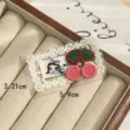 Vintage lace border embroidered patch with cute cartoon girl and pink cherry design for DIY crafts. - Style 7