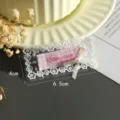 DIY lace embroidered patch with pink grid tag and bow, perfect for clothing decoration. - Style 6