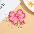 Pink bow towel embroidery patch with gold glitter edge for DIY clothing accessories and crafts. - Style 7
