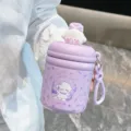 Purple portable 316 insulated water bottle detail view showing cute cartoon lid and cute pattern. - 360ml / Purple