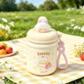 Cute insulated water bottle for kids with cartoon doll cap and portable strap, 316 stainless steel. - 360ml / White