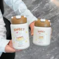 Portable insulated water bottle with cute bear print, stainless steel travel coffee mug. - 260ml / Coffee