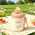 Cute cartoon kids thermos bottle with 316 stainless steel, lovely bear lid and portable ring. - 360ml / Coffee