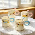 Tazza in ceramica con cucchiaio, design cucciolo di cane, mug latte colazione 410ml variante. - Misto 006