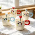 Simpatica tazza in ceramica con cucchiaio e design di cane cartoon per casa ufficio 410ml - Misto 003