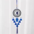 Carillon eolien en metal bleu main de fatima mauvais oeil decoration suspendue - 27 Paume