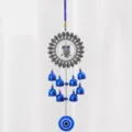 Campanello a vento malocchio in metallo con campane blu e ciondolo gufo per decorazione. - 038 Gufo