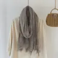 Retro style striped wrinkled scarf, versatile neutral tone shawl for women everyday wear. - Khaki