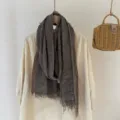 Retro striped pleated scarf for women, vintage style casual neckerchief shawl warm. - Dark Coffee
