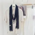 Solid color pleated scarf for women, vintage narrow long neck scarf and chic shawl accessory. - WR Pleated Blue