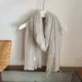 Lightweight breathable neutral grey scarf with frayed edges, soft and elegant accessory. - WR Solid Pleated Texture Beige