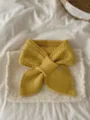 Knit short scarf for women, soft solid color jacquard winter warm neckerchief style detail view - 75*13cm / Yellow
