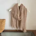 Close-up of lightweight fringed scarf detail, soft texture and delicate edges for daily wear. - WR Solid Pleated Texture Khaki