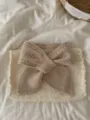 Cozy beige knit short scarf with cable pattern and cute heart charm, soft winter neck warmer. - 75*13cm / Khaki