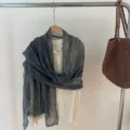 solid color metallic fringe crinkle scarf shawl women elegant travel fashion accessory - Gray