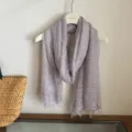 Detailed view of lightweight breathable purple scarf with fringe, soft and versatile for daily wear. - WR Solid Pleated Texture Light Purple