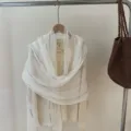 White lightweight striped scarf shawl for women, elegant draped design for daily wear. - Off White