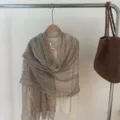 Korean style metallic tassel solid color scarf shawl for women lightweight travel accessory - Khaki