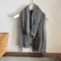 Grey lightweight breathable scarf with tassels, stylish and soft for women daily wear. - WR Solid Pleated Texture Black Gray