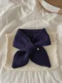Dark blue knit short scarf detail, soft jacquard texture with cute heart charm for winter. - 75*13cm / Navy Blue