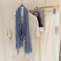 Solid color pleated scarf for women, vintage thin long neck wrap scarf for autumn and winter. - WR Pleated Light Blue
