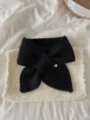 Black knitted short scarf detail, soft winter neck warmer with cute heart charm display. - 75*13cm / Black