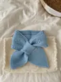 Soft knitted short scarf detail view, blue winter neckerchief with jacquard pattern. - 75*13cm / Sky Blue