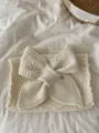 Japanese solid color knitted short scarf soft cozy winter neck warmer cross design chic - 75*13cm / Off White